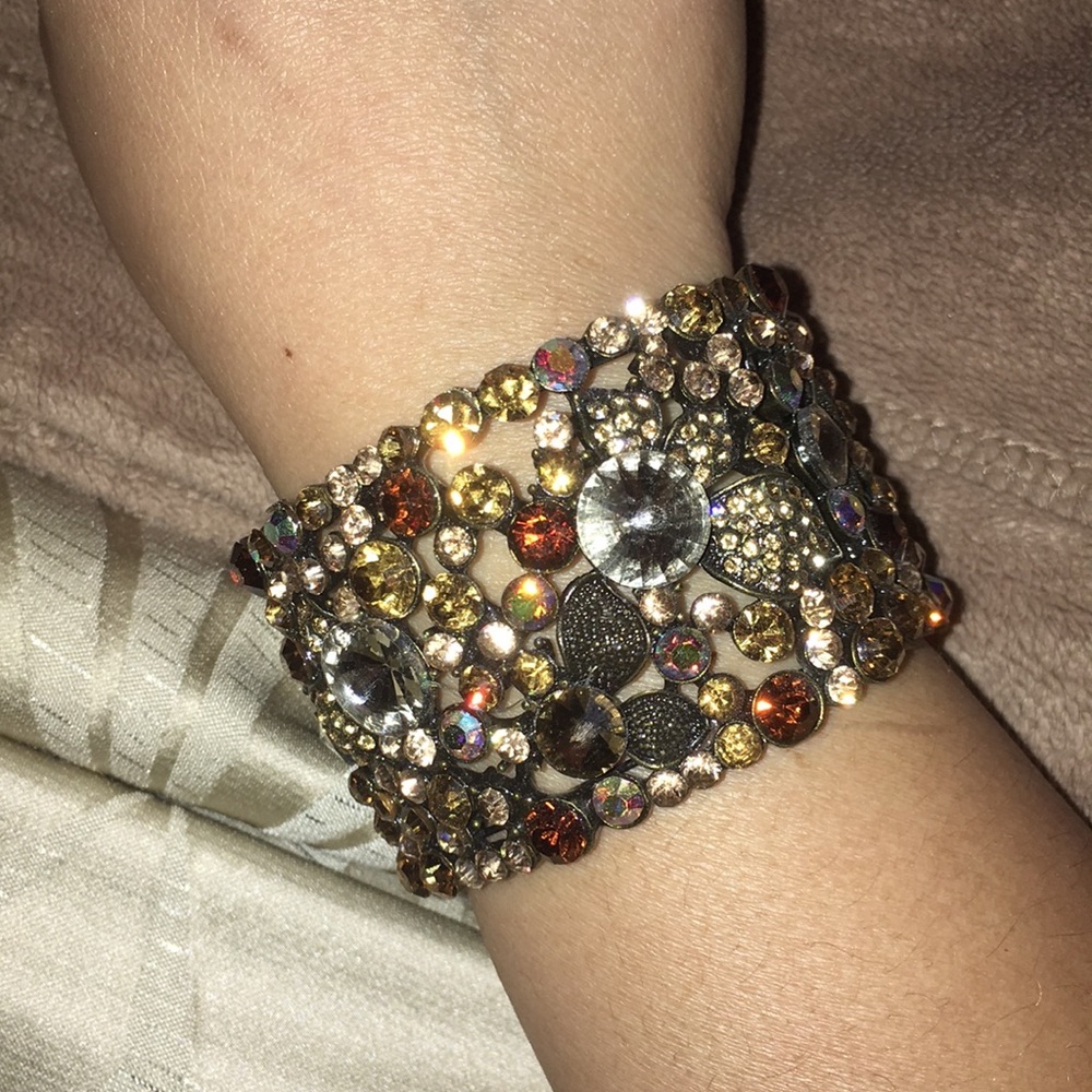 Brown Neutral Stoned Statement Cuff Bracelet - image 4